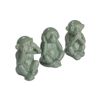 Storied Home Stoneware Monkey Accent Decor, Green, Set Of 3