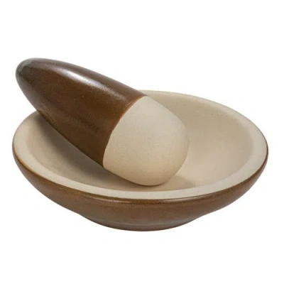Storied Home Stoneware Mortar And Pestle With Reactive Glaze In Brown