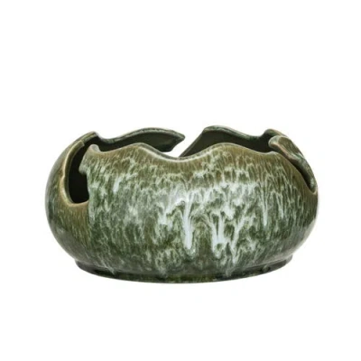 Storied Home Stoneware Organic Shaped Bowl In Green
