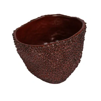 Storied Home Stoneware Organic Shaped Planter With Raised Dots And Reactive Glaze In Burgundy
