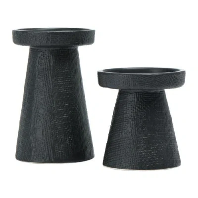 Storied Home Stoneware Pillar & Taper Candle Holders, Set Of 2 In Black