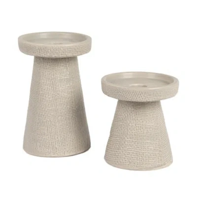 Storied Home Stoneware Pillar & Taper Candle Holders, Set Of 2 In Neutral