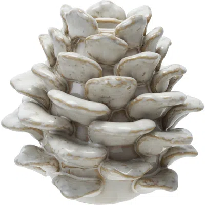 Storied Home Stoneware Pinecone Shaped Taper Holder, Reactive Glaze, Cream Color In White