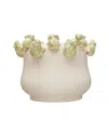 Storied Home Stoneware Planter With Frog Figurine Rim In Ivory