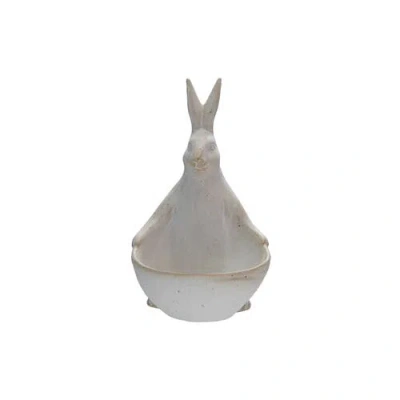 Storied Home Stoneware Rabbit With Bowl In White