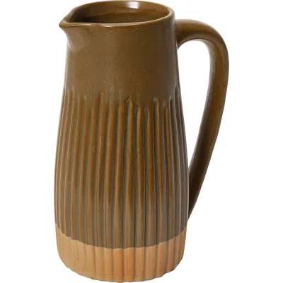 Storied Home Stoneware Ribbed Pitcher In Green