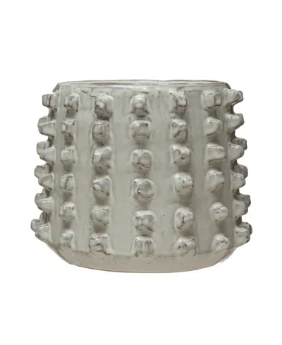 Storied Home Stoneware Sculptural Planter With Raised Dots Vase In Ivory