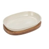 Storied Home Stoneware Serving Dish With Mango Wood Base In White