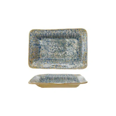 Storied Home Stoneware Serving Dish With Reactive Crackle Glaze, Blue