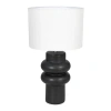 Storied Home Stoneware Table Lamp With Linen Shade, Swivel Neck And Inline Switch, Black In Black