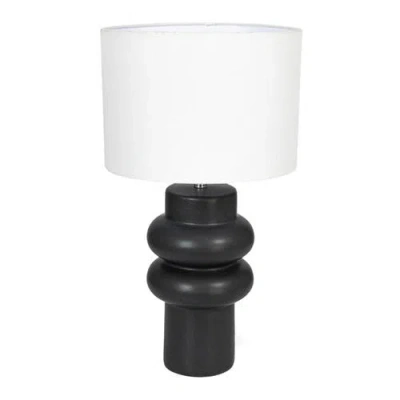 Storied Home Stoneware Table Lamp With Linen Shade, Swivel Neck And Inline Switch, Black