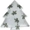 Storied Home Stoneware Tree Shaped Plate With Wax Relief Pinecones, Pine Boughs And Gold Electroplat In White