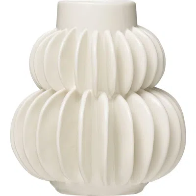 Storied Home Stoneware Vase With Half Circle Pleated Design, White