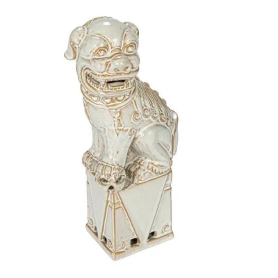 Storied Home Stoneware Vintage Reproduction Guardian Lions Décor And Bookends, White In Gray