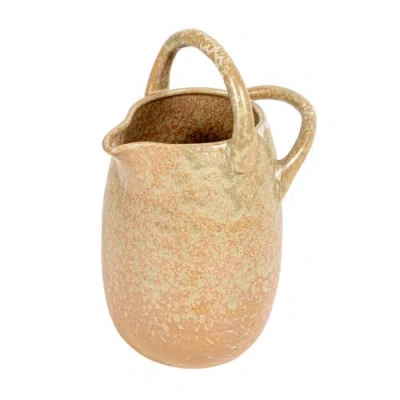 Storied Home Stoneware Watering Pitcher With Handles, Reactive Glaze In Nude