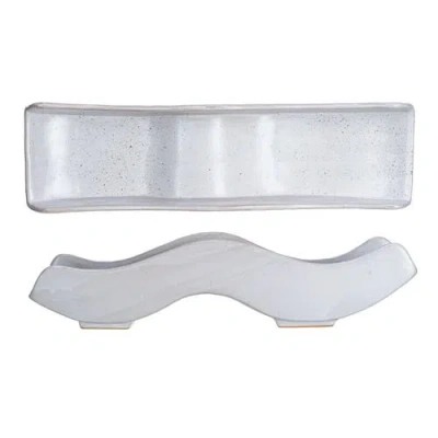 Storied Home Stoneware Wavy Tray With Reactive Glaze In Gray