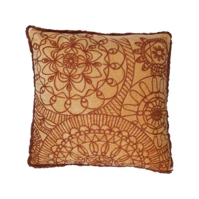 Storied Home Stonewashed Cotton Velvet Pillow With Embroidery In Multi