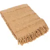 Storied Home Stonewashed Woven Cotton Slub Throw With Pom Pom Trim And Fringe In Brown