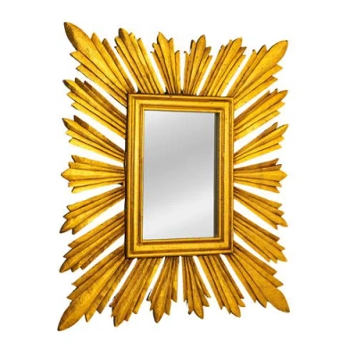 Storied Home Sunburst Rectangular Wall Mirror, Gold