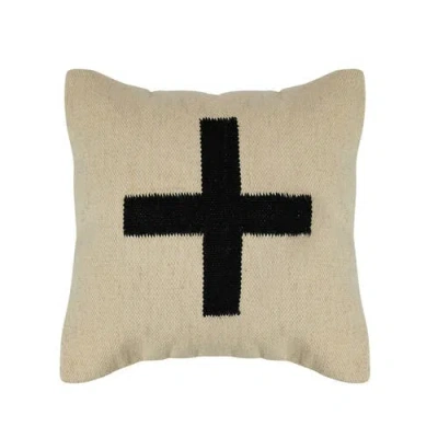 Storied Home Swiss Cross Cotton Wool Throw Pillow, Black And Natural In Brown