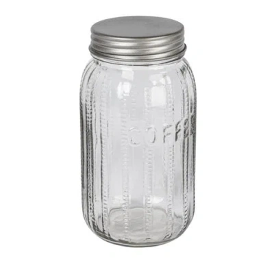 Storied Home Tall Embossed Glass Jar With Metal Lid "coffee" In Transparent