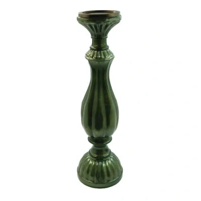 Storied Home Tall Embossed Mercury Glass Candle Holder, Green