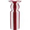 Storied Home Tall Hand-painted Ceramic Striped Taper Holder, Red And White In Multi