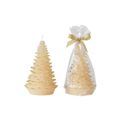 Storied Home Tall Holiday Tree Shaped Candle With Gold Tips In Yellow