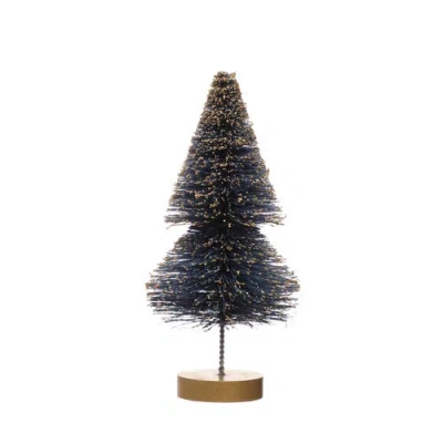 Storied Home Tall Sisal Bottle Brush Tree With Gold Glitter And Wood Base In Blue