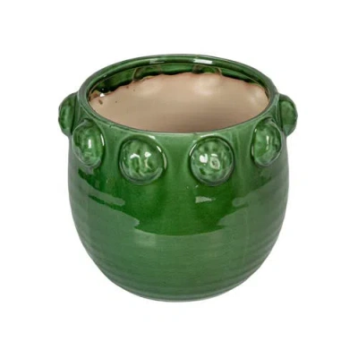 Storied Home Terra-cotta Planter With Raised Dots, Green