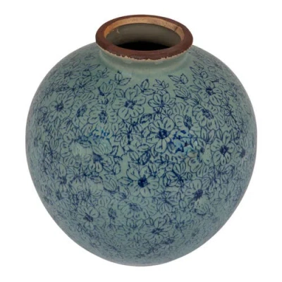 Storied Home Terra-cotta Vase With Transferware Pattern In Blue