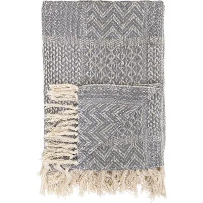Storied Home Throw Blanket With Fringe In Gray