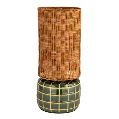 Storied Home Tiled Table Lamp With Hand-woven Shade And Inline Switch In Multi