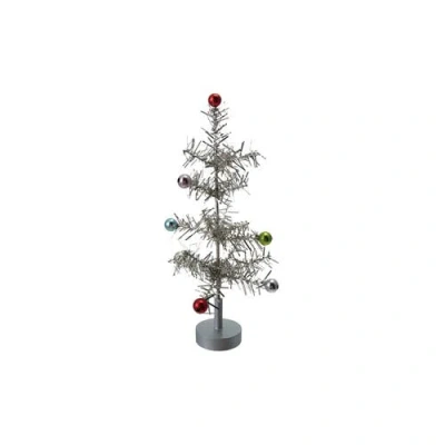 Storied Home Tinsel Tree With Multicolor Ball Ornaments, Silver Finish