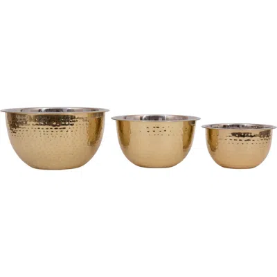 Storied Home Transitional Hammered Stainless Steel Bowls, Gold Finish, Set Of 3 Sizes