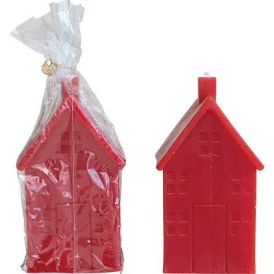 Storied Home Unscented House Shaped Candle In Red