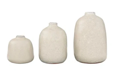 Storied Home Various Decorative Terra-cotta Vases With Pitted Sand Finish, Light Grey, Set Of 3 In Neutral
