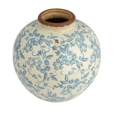Storied Home Vase With Transferware Pattern In Blue