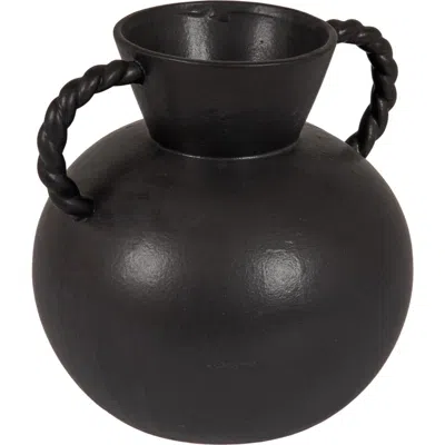 Storied Home Vase With Twisted Handles In Black