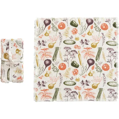 Storied Home Vegetable Print Napkins With Fringe In Multi