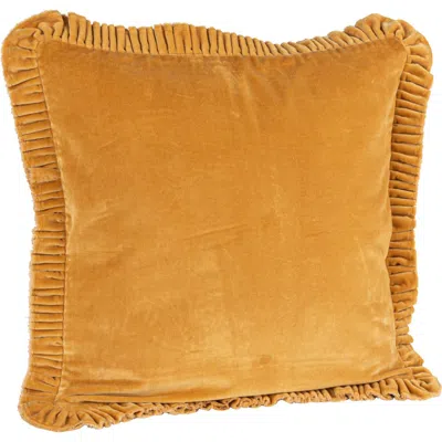 Storied Home Velvet Ruffled Square Pillow, Mustard In Yellow