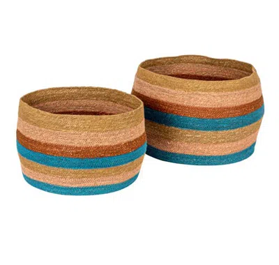 Storied Home Vibrant Striped Seagrass Basket Set, Multicolor, Set Of 2