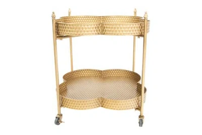 Storied Home Vintage Clover-shaped 2-tier Hammered Metal Bar Cart With Wheels, Brass Finish In Gold
