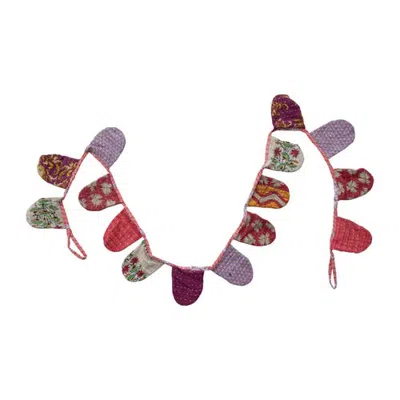 Storied Home Vintage Cotton Kantha Quilt Pennant Garland, Multicolor