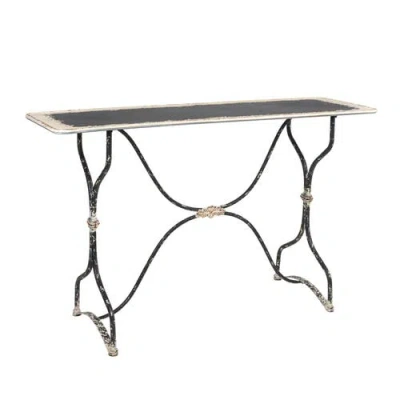 Storied Home Vintage Metal Sofa Table, Distressed Black And White