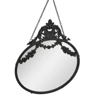 Storied Home Vintage Pewter Framed Wall Mirror With Decorative Chain, Black