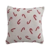 Storied Home Whimsical Cotton Knit Pillow With Candy Cane Pattern, Natural And Red In Red