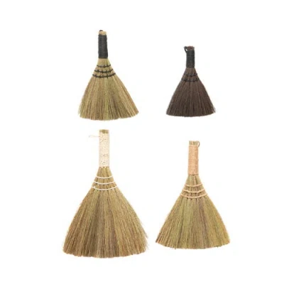 Storied Home Whisk Brooms With Yarn Wrapped Handles, Multi Color Neutrals, Set Of 4 In Brown