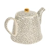 Storied Home White Stoneware Teapot With Black Speckles & Gold Electroplating In Black