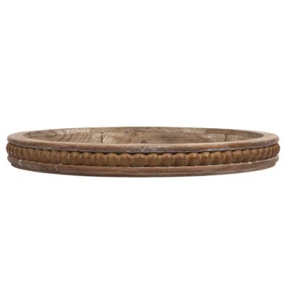 Storied Home Whitewashed Round Decorative Wood Tray In Brown